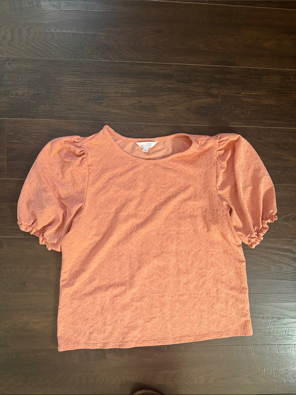 LC Lauren Conrad Puff Sleeve Textured Tee - Coral